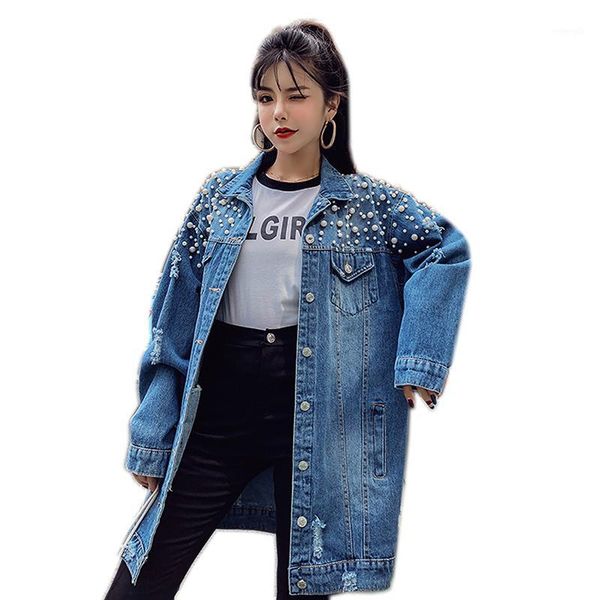 

fashion the new loose beading hole washed denim jacket women jeans jacket women denim coat loose casual outwear1, Black;brown
