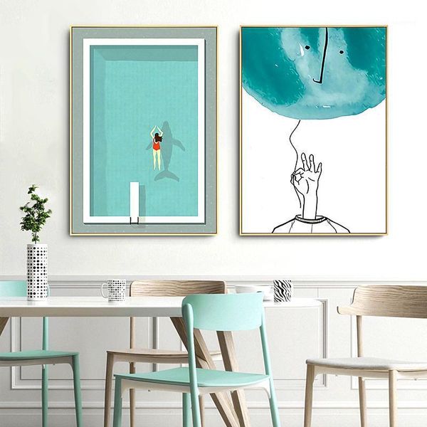 

nordic swimming pool wall art canvas posters painting prints creative figure posters for living room morden art home decor1