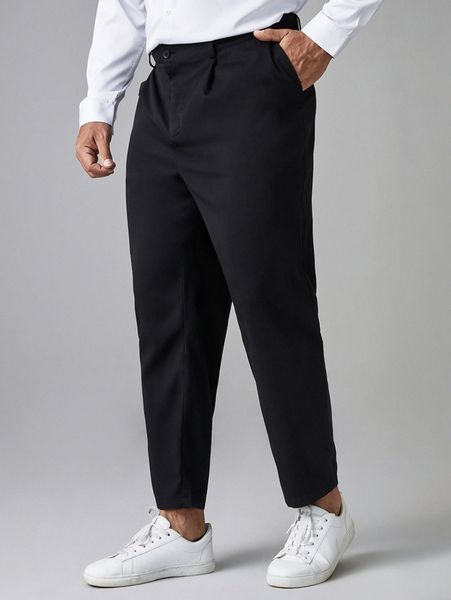 

extended sizes men slant pocket fold pleated pants e5eg#, Black