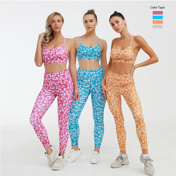 

women yoga sets color leopard dotted tracksuit gym wear running clothing tank leggings fitness sportswear sport suits c0123, Gray