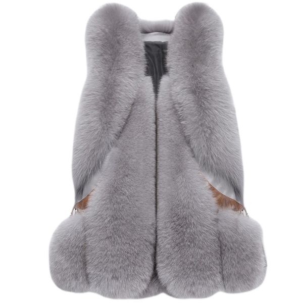 

natural fashion real design skin vest with pocket female fox fur gilet coat f79g, Black