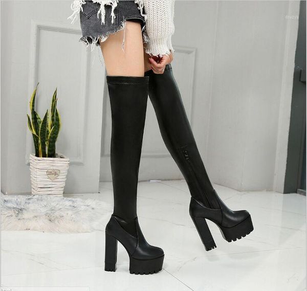 

european and american over the knee boots 14 cm super high heel long boots 2020 new stovepipe women's fashion elastic boot1, Black