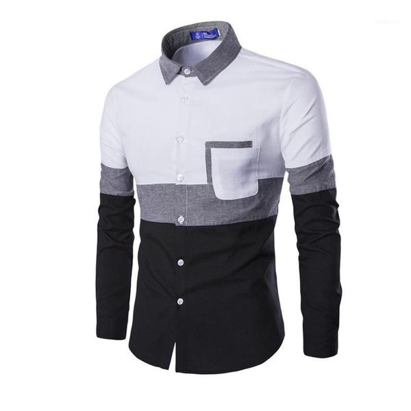 

new 2020 oxford men long sleeve shirt spring autumn patchwork pocket men's casual shirt cotton slim fit white men clothing -2xl1, White;black