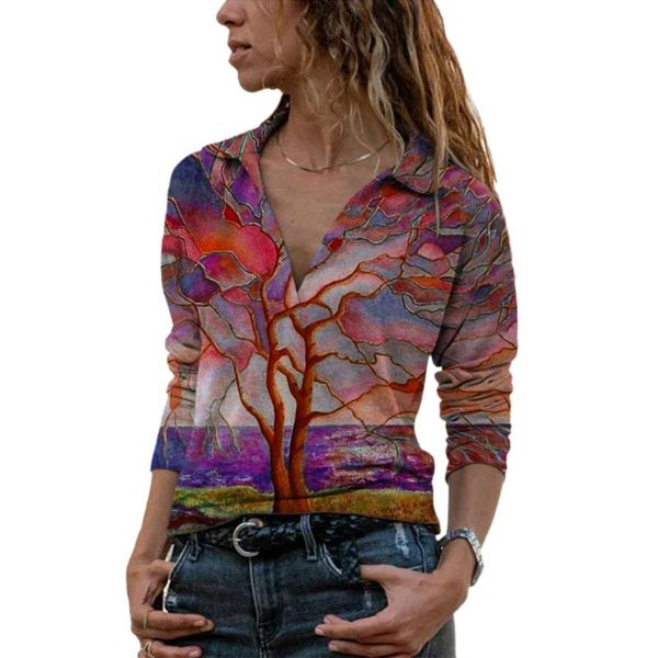 

women's t-shirt vicabo 2021 turn down neck floral slim fit long sleeve tunic ladies loose casual pullover basic tees plus size, White