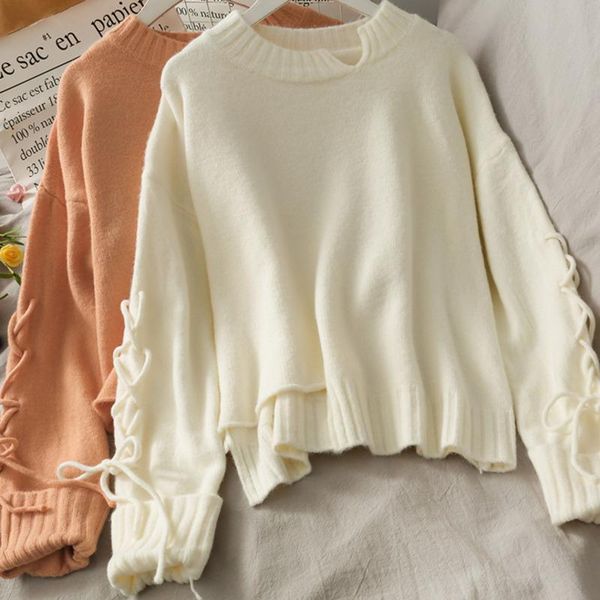 

autumn winter fashion sweater women casual o-neck long sleeve loose pullover female korean style criss cross, White;black
