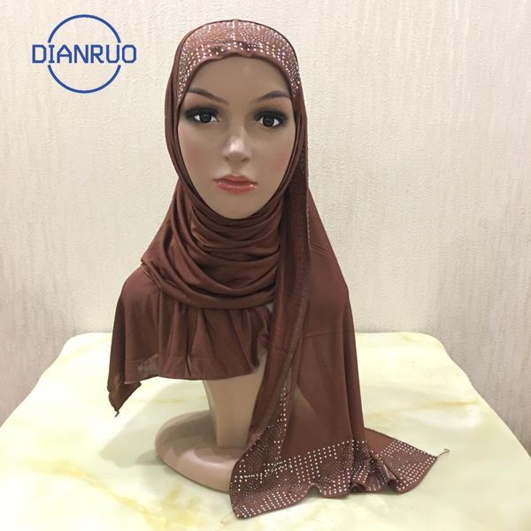 

scarves dianruo soild color rhinestone scarf 160x50cm hijab muslim women stretch jersey headscarf female head wrap turban r392, Blue;gray