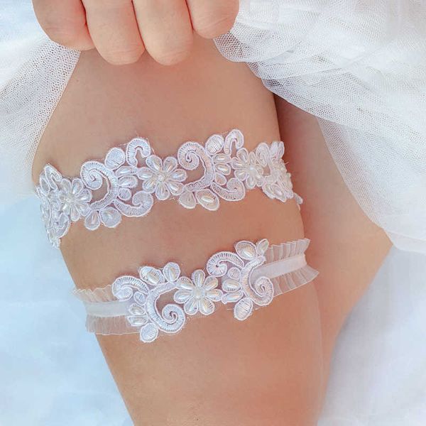 

female elegant wedding flower pearl party bridal accessories cosplay ladies lace elastic leg garter belt, Black;white
