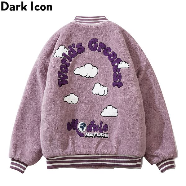 

embroidery sherpa men women coats v-neck thick warm parkas winter outwear men's coat, Black;brown