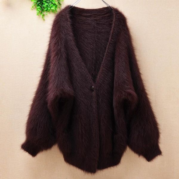

100% mink cashmere thicken warm casual winter cardigan ladies women oversized long batwing long sleeves angora fur sweater coat1, White