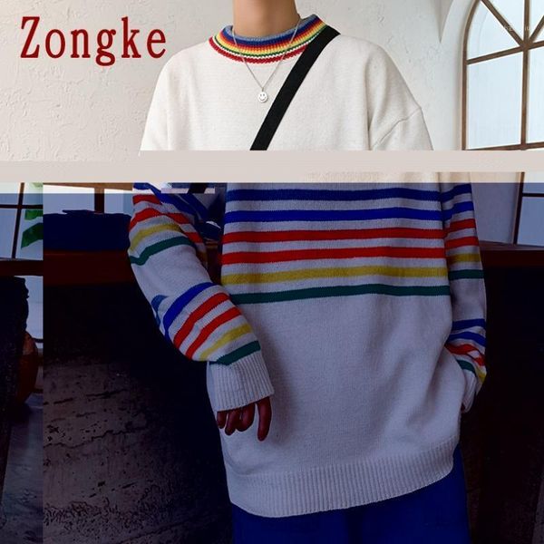 

ruihuo striped knitted sweater men's clothing pull mens sweater winter men clothes pullover 2020 autumn winter new -2xl1, White;black