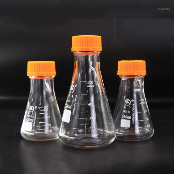 

glass erlenmeyer flask gl45 screw bottle 250ml 500ml graduated transparent thread with lid bro 3.31
