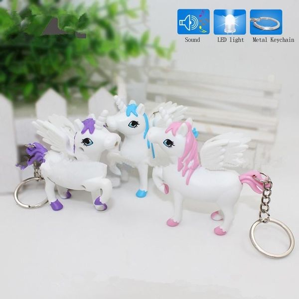 

sound new pegasus keychain light & horse unicorn chain led key rings fashion accessories, Silver