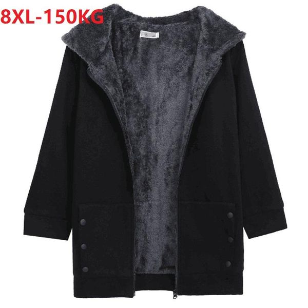 

women's jackets winter women long fleece hooded thick warm coat large size 7xl 8xl female big sweatshirt 150kg black, Black;brown