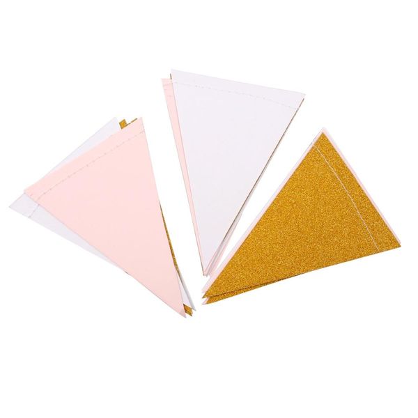 

qifu pink white flag banner gold glitter paper pennant bunting sparkle garland for wedding decoration kids birthday party favors bbysac