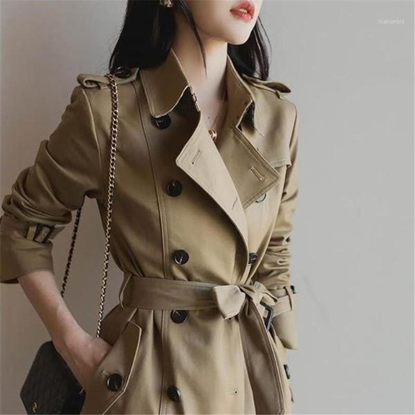 

windbreaker women spring autumn new korean double breasted trench coat casual belt khaki long female overcoat y6361, Tan;black