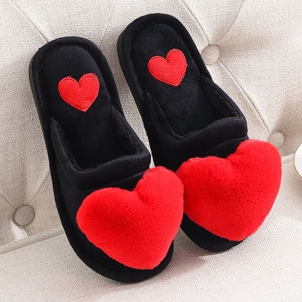 

cartoon heart home slippers women warm shoes women indoor floor slippers ladies candy colors winter women slippers big size 41 y201026, Black