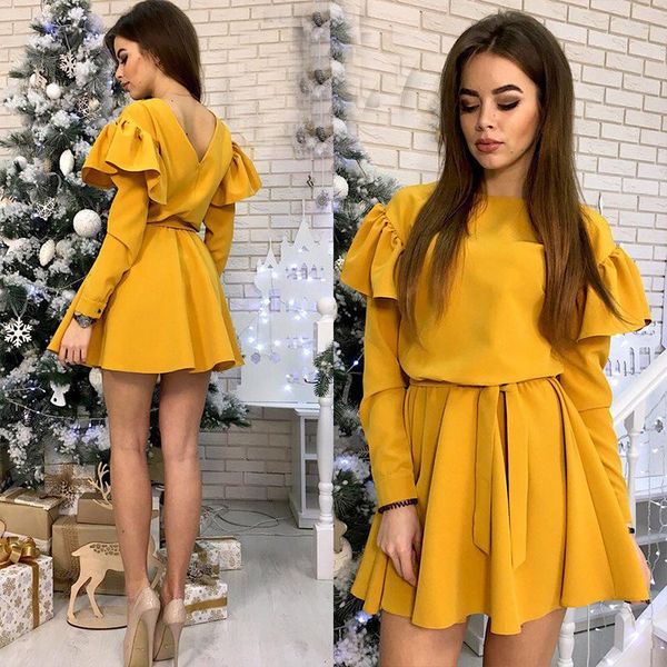 

party dresses o neck slim fit wooden ear dress women's clothing 2021 autumn chic belt femme vestidos solid color fashion mini women, White;black