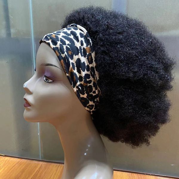 

afro curly headband wig human hair kinky full machine made malaysian remy no glue no gel glueless head band wigs for black women, Black;brown