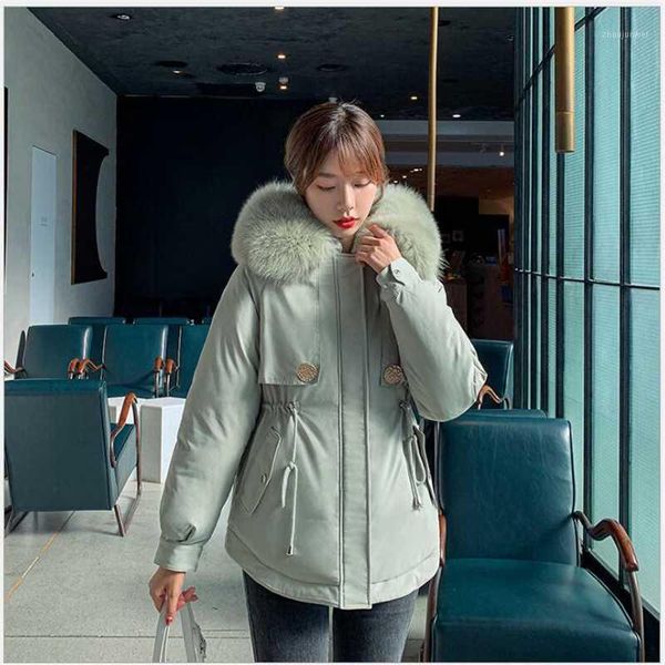 

women jacket winter korean short winter parka 2020 plus size hooded fur collar thick female coats outwear manteau femme r7311, Black