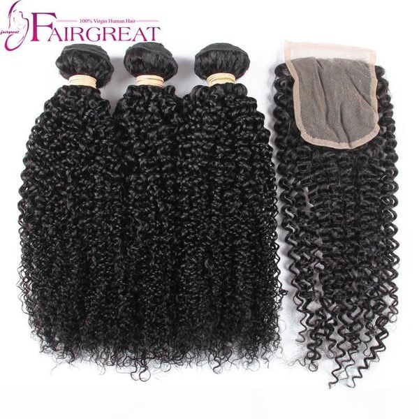 

mink brazilian kinky curly virgin hair with closure 3pcs lot brazilian virgin hair with closure brazilian human hair bundles with closure, Black