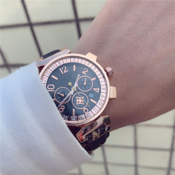 

quality l.v dress high new leather mens womens luxury watches 38mm watches dial fashion quartz watch montre clock relógio female b abob, Slivery;brown