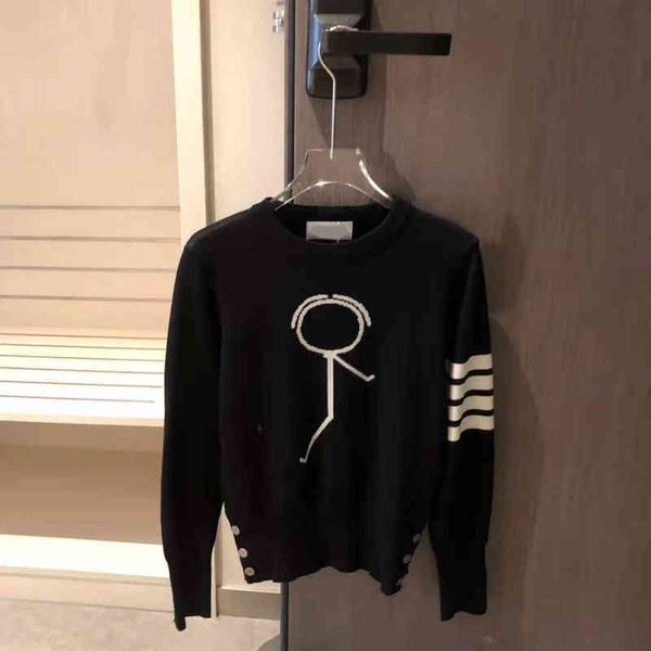 

2022 factory wholesale new autumn fashion knitted three bar printed pullover round neck temperament commuter couple sweater, Black;gray