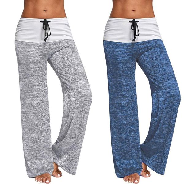 

yoga outfits 2 pcs loose pants casual solid drawstring wide leg plus size long trousers sweatpants pajama l gray & blue, White;red