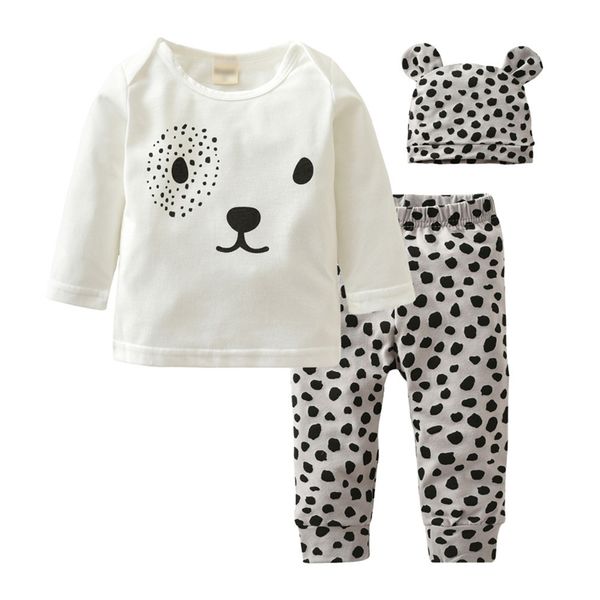 

autumn style baby boys girls clothes long sleeves infant 3pcs suit cartoon animal printing newborn toddler clothing set y200803, White