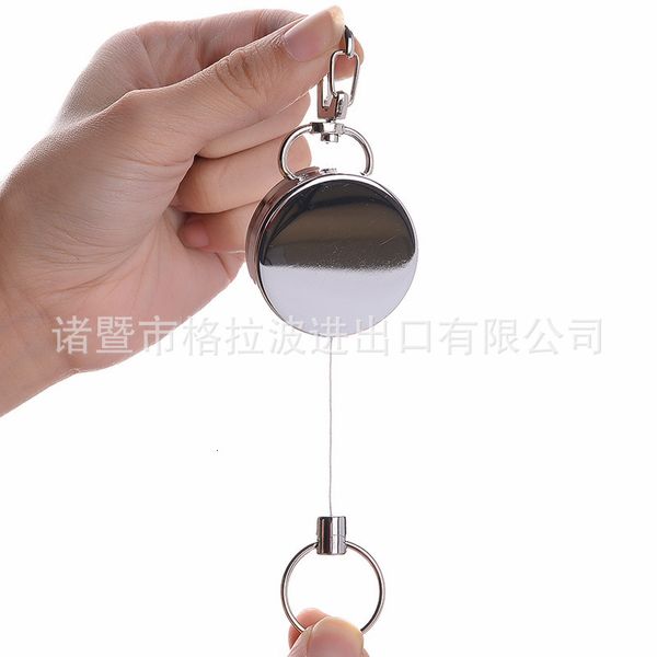 

rope ring resilience key chain telescopic anti-theft wire keychain men strap keyholder easy to buckle, Silver