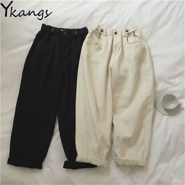 

plus size denim pants women cotton white loose boyfriend high waist mom jeans black spring beige blue banana jeans streetwear 210202