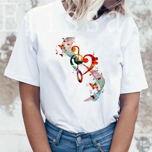

2020 new music note color 3d printed women t shirt hipster t-shirt female fashion harajuku white aesthetic clothing