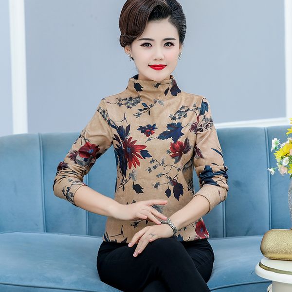 

2021 new new women autumn and winter casual print blouses long sleeve slim vintage female elastic blousa shirt aatz, White