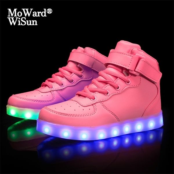 

size 25-40 usb charge children led shoes glowing luminous sneakers for kids boys girls lighted shoes with luminous sole blue 201112, Black