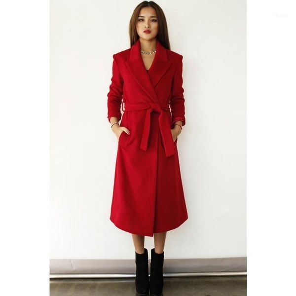 

uk 2020 fall winter women oversize classic cashmere maxi long coat female woolen robe outerwear elegant adjust waist overcoat1, Black