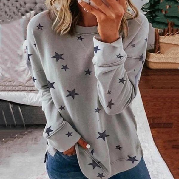 

women t shirt autumn winter star print long sleeve basic t-shirts casual loose tee shirts femme tshirt 5xl, White