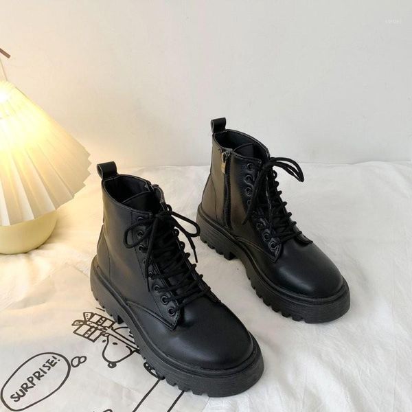 

2020 black thick new motorcycle short side zipper black boots female cross-tied1