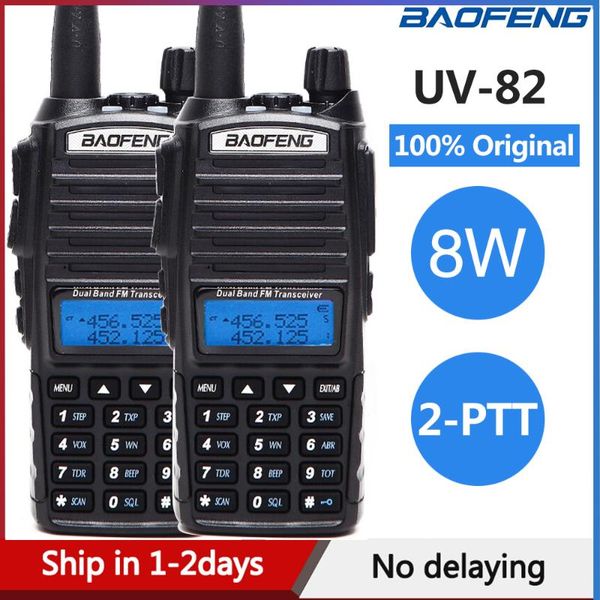 

2pcs baofeng uv-82 plus 8w walkie talkie 10km dual band vhf uhf transceiver uv 82 portable ham cb radio hunting transmitter