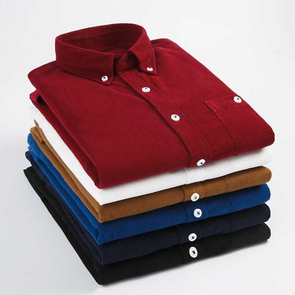 

plus size 5xl autumn/winter warm quality 100%cotton corduroy long sleeved button collar smart casual shirts for men comfortable, White;black