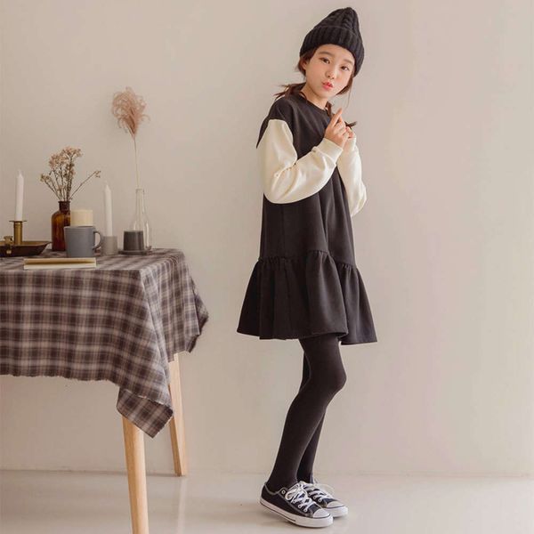 

korean 2020 new wear middle school children's shoulder drop student plush drs girls' autumn and winter sweater skirt, Red;yellow