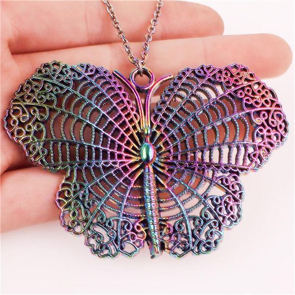 

1 шт. радуга цвет сплав симпатичные полые узор бабочка ожерелья для женщин женские ювелирные изделия ошейник бесплатная цепь из нержавеющей, Silver