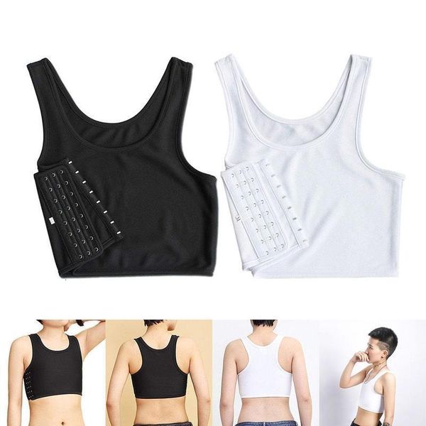 

women buckle short chest breast binder tran vest casual shapers casual breathable buckle vest short top, White