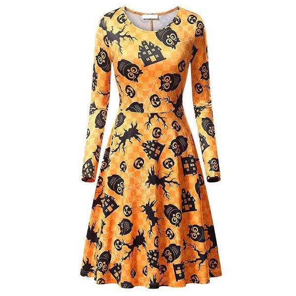 

2021 new quick send female long skull pumpkins dressed halloween prom swing dress party m6yy, Black;gray