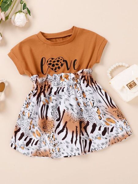 

baby letter & leopard print ruffle trim dress she, Red;yellow