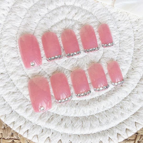 

false nails 24pcs nail full cover fake crystal elegant pink french short, Red;gold