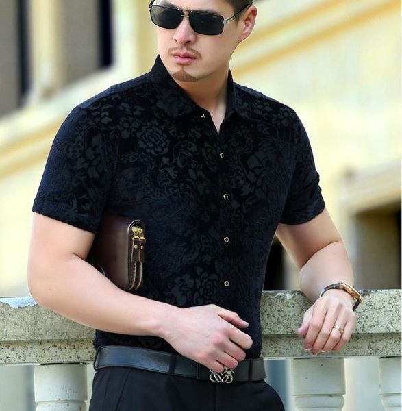

men dragon dress shirts short sleeved business casual party club fashion luxury silk shirt slim fit thin black blue1, White;black