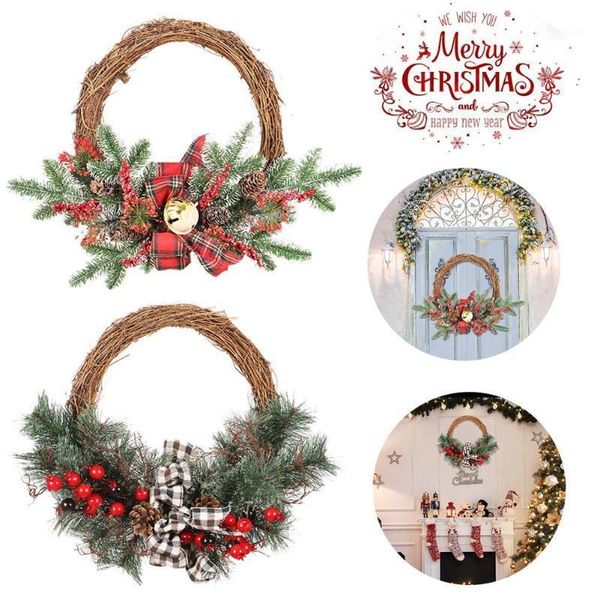 

christmas wreath reusable front door hanging garland with variant red berry bells for christmas window door home decoration1