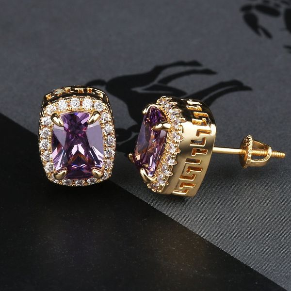 

wholesale multicolor iced out bling stud earring micro pave cubic zircon stones square earrings hip hop jewelry for gifts party, Golden;silver