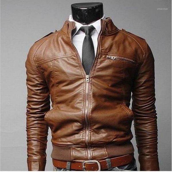 

men's pu motorcycle fashion trends personality fashion men's windproof leather jackets business ties epaulets leather clothing1, Black