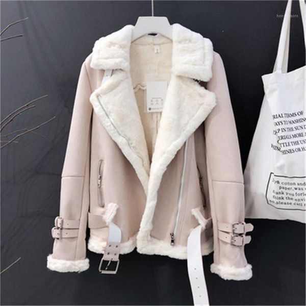 

winter suede lambs wool jacket women casual plus cashmere thicken coats 2019 fashion female long sleeve loose parka outerwear1, Black