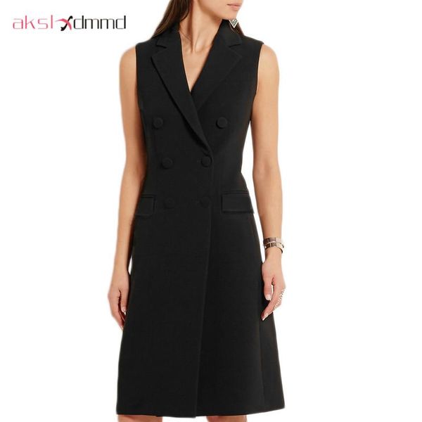 

akslxdmmd 2020 новая европейская осень двойной брестед простые талии blazer жилет пальто тонкий рукавов длинный жилет куртка lh898, Black;white